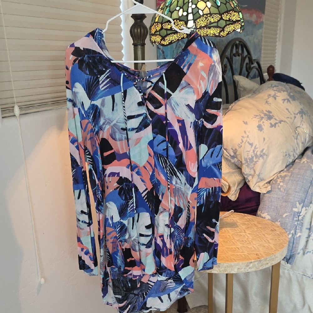 Roxy Blue and Pink Patterned Swim Coverup